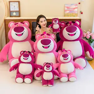 High Quality Cartoon Strawberry Pink Berry Bear Plush Toy Cute Sleeping Pillow Stuffed Animal Doll