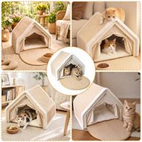 Lit pour chat 2 en 1 écologique en bois massif et bambou avec griffoir en chanvre naturel, design mignon pour chats d'intérieur, utilisable en toutes saisons