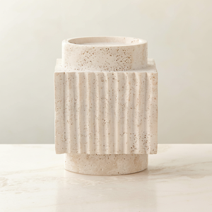 Bougeoir en travertin cannelé de luxe, support décoratif en pierre naturelle fait à la main pour revêtement mural de cuisine, décoration de maison et de table - Product Image 1
