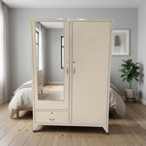 1m8 Wood & Steel Clothing <b>Wardrobe</b> <b>with</b> 50-150kg Load Capacity Flat Panel Doors Hinged Mechanism Freestanding Design - Product Image 2