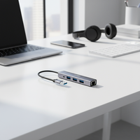 USB-C Hub 3 USB 3.0 + RJ45 Gigabit Ethernet Adapter 5Gbps Aluminium Alloy untuk Laptop MacBook OEM Grosir