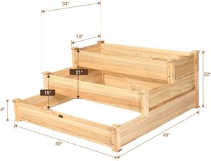 Fioriera Rettangolare a 3 Livelli in Legno per Orto e Fiori, Stile Rustico da Esterno - Product Image 5
