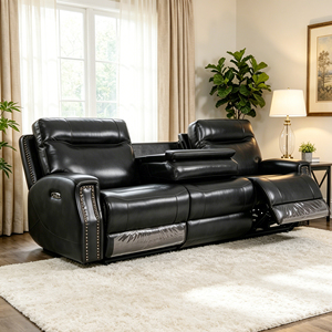 Set <span class=keywords><strong>di</strong></span> Divani Reclinabili <span class=keywords><strong>di</strong></span> Lusso in Vera Pelle, <span class=keywords><strong>Arredamento</strong></span> per Soggiorno con Tavolino Abbattibile e Altoparlante Bluetooth - Product Image 1
