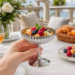 Bol à dessert chic et élégant en acier inoxydable 304 ondulé avec support, coupe à sundae pour crème glacée, yaourt, salade, collation, fête - Product Image 1