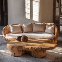 Juego de sofá y mesa de Centro Escultural orgánico Acabado convertible de madera maciza con diseño minimalista curvo para apartamento u hotel