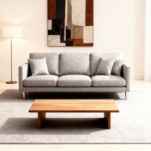 Canapé 3 places en tissu de lin gris clair minimaliste moderne, pieds fins, rembourrage en éponge, pour appartement, villa, salon - Product Image 3