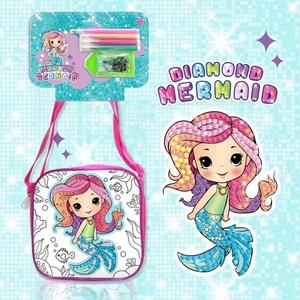 Borsa a Tracolla Personalizzabile per Bambini con <span class=keywords><strong>Disegni</strong></span> <span class=keywords><strong>di</strong></span> Sirene, Cristalli e Pennarelli, Regalo per Ragazzi e Ragazze, Zaino Scolastico da Dipingere - Product Image 3