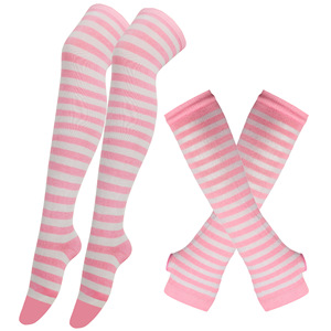 Manchettes rayées pour femmes Goth tricoté gants sans doigts avec longues chaussettes hautes ensemble cadeau <span class=keywords><strong>chaussette</strong></span> - Product Image 6