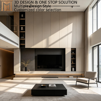 Mueble de TV Moderno Personalizable con Cajón, Diseño Italiano a Medida, Techo Alto, Almacenamiento Integrado en la Pared y Luz LED Horizontal