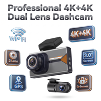 Caméra embarquée double canal 4K+4K avec écran HD IPS 3,0 pouces et processeur Eeasy pour voiture