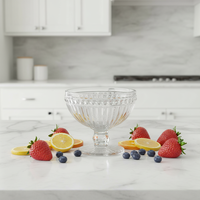 Decoratieve gekleurde glazen schaal met voet, 374ml, vintage reliëf, dessertbeker, fruitschaal, serveerschaal voor feesttafel centerpiece