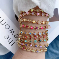 Bracelets de protection empilables en forme de cœur plaqué or 18 carats avec yeux turcs émaillés arc-en-ciel et cristaux CZ facettés