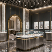 Vitrine de présentation de bijoux en verre sur mesure, design de kiosque de centre commercial tendance pour diamants, comptoir de bijouterie de luxe en marbre
