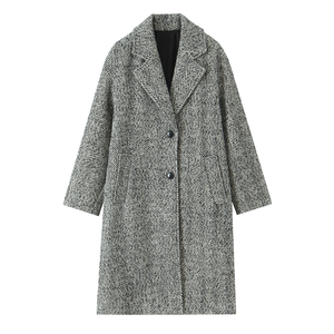 Abrigo Largo Informal de Manga Larga con Cuello de Solapa y Botones, Color Gris Otoñal, Tejido de Poliéster, para Mujer - Product Image 1