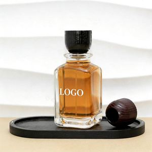 Botella de Perfume Cuadrada Especial de Vidrio Ámbar de 30ml 50ml 100ml con Pulverizador de Presión y Tapa de Madera - Product Image 1