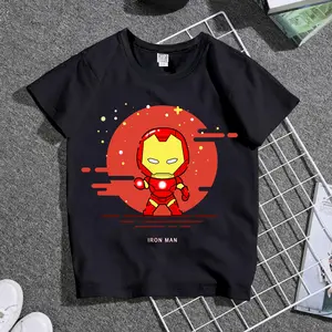 Camiseta de material de algodão para crianças, camiseta de manga curta fofa com desenho animado para meninos e meninas