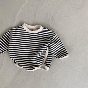 Pijamas de primavera para niños, <span class=keywords><strong>camiseta</strong></span> de manga larga, pijamas de tela cálida para niñas, sudadera a rayas, ropa de dormir, ropa interior térmica de lana para bebés - Product Image 2