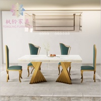 Fournisseur chinois de bonne qualité, ensemble de chaises de Table et de salle à manger en acier inoxydable doré pour Banquet moderne et Antique DTC006