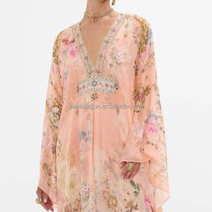 بيع بالجملة عالية الجودة OEM/ODM المصنع جودة عالية مخصصة قسط V-Neck الطباعة دبي قفطان مغربي فستان طويل فستان للنساء - Product Image 4