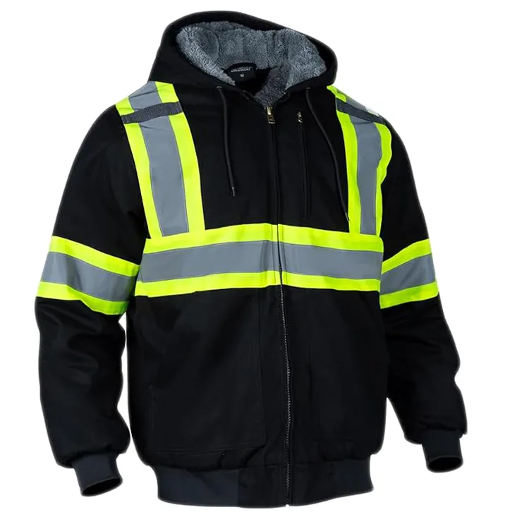 Groothandel Aangepaste Logo Constructie Winter Hi Vis Lange Mouw Geel Zwart Werk Reflecterende Fluorescerende Veiligheidsreflector Jas