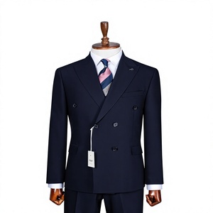 Costume d'affaires bleu marine croisé pour homme, col mandarin, infroissable, style britannique, coupe droite, grandes tailles adultes - Product Image 1