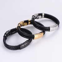 Bracelet en cuir véritable tressé à double couche avec fermoir magnétique personnalisé en acier inoxydable 316L pour hommes Bracelets à la mode