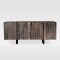 Buffet moderne français à 4 portes en bois massif avec base en fer forgé, idéal pour salon, cuisine, hôtel