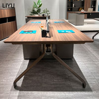 Bureau de travail moderne en bois Liyu pour 4 personnes avec tiroir, armoire latérale, structure en acier, poste de travail modulaire pour le personnel