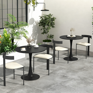 Black Round MDF Dining <strong>Table</strong> Circle <strong>Tulip</strong> <strong>Table</strong> with Thickened Tabletop Mid Century Modern Bistro <strong>Table</strong> for Kitchen - Product Image 4