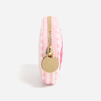 Pochette cosmétique mini mignonne en nylon à rayures verticales style preppy Royal Fair avec tirette de fermeture éclair circulaire dorée, organisateur de porte-monnaie