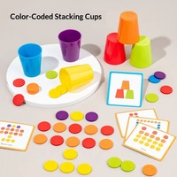 Gobelets empilables en plastique arc-en-ciel, jeu de tri de couleurs, cartes à motifs en feutre, jouet éducatif Montessori pour enfants 3+ OEM
