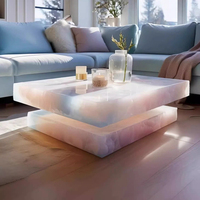Table basse moderne de luxe en pierre naturelle haut de gamme éclairage unique meubles de maison en marbre de style contemporain pour le salon