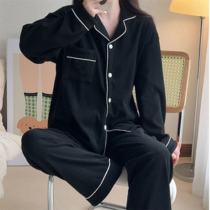Manufacturers Wholesale Black Lapel Sleeved Women's Sleepwear Sets Long <strong>Pyjama</strong> Woman <strong>Thermal</strong> for Spring Autumn Nighttime Use - Product Image 3