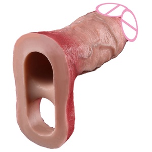 ORALSX Realistic Hollow Penis Sleeve Cock Girth Enlarger Device Stretchable Condom Silicone Sex <b>Toys</b> <b>for</b> Adult <b>Men</b> Play Pleasure - Product Image 3