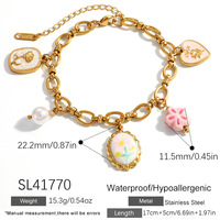 SUMMLY Zomer Olieverf Rozen Bloemen Plantenhanger 18k Verguld Roestvrij Staal Charm Armband Valentijn Mode Sieraden Cadeau