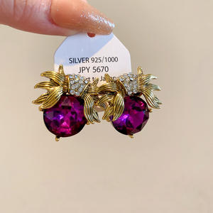Bijoux fantaisie <span class=keywords><strong>vintage</strong></span> métal violet cristal <span class=keywords><strong>coccinelle</strong></span> boucles d'oreilles rétro violet coréen goujon antique boucles d'oreilles en or - Product Image 2