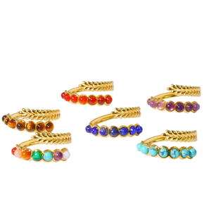 Envío Rápido Garantizado 	 Anillo Abierto Unisex Minimalista de Acero Inoxidable con Incrustaciones de Piedras Naturales de Siete Colores, Turquesa - Product Image 1