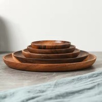 Plateau rond en bois d'acacia écologique et moderne de 10,5 pouces pour restaurants, hôtels, événements, sushis, dîners