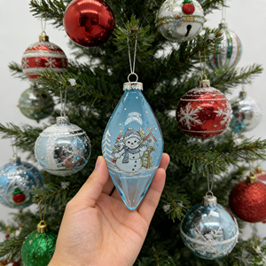 Wholesale Light Blue Glass Christmas <strong>Baubles</strong> With Printed Snowman Ornaments 3PCS Assorted Bulk <strong>Xmas</strong> Tree Decor Supplier - Product Image 4