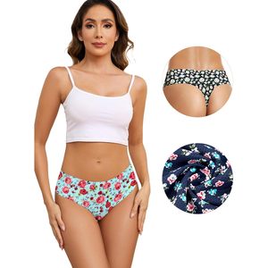 FOXA Lot de 5 strings sans couture pour femmes, taille mi-haute, imprimé floral, sous-vêtements - Product Image 3