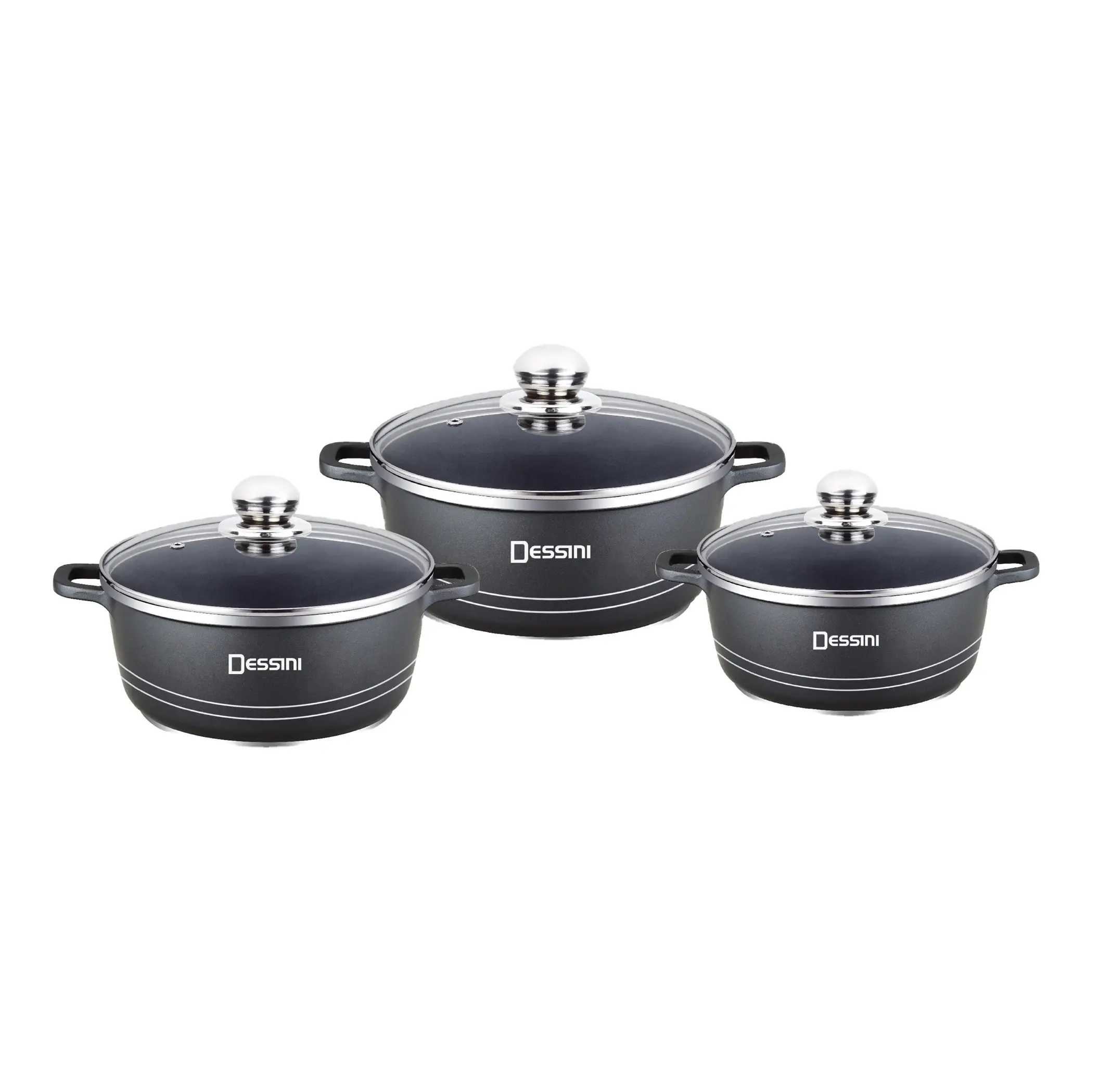 Juego de utensilios de cocina de recubrimiento cerámico negro fundido a presión, modernos, para exteriores, 5 piezas