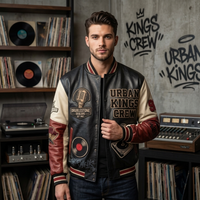 Chaqueta Varsity Acolchada con Capucha, Personalizada, Estilo B2B, Vintage, Urbana, con Parches Musicales, de Cuero, Resistente al Viento y Transpirable, para Hombre, Estilo Hip Hop, DJ, Turntable