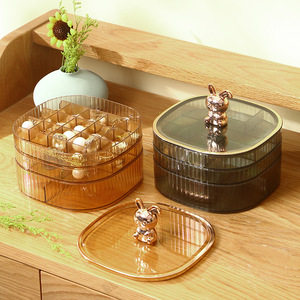 Oval Plastic Jewelry Box With Lid And Rabbit Handle For <b>Rings</b> Earrings Necklaces <b>Storage</b> Home Use Champagne Color - Product Image 3