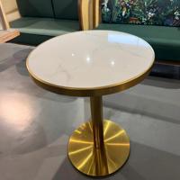 Table ronde de café 60 cm |   Table de restaurant en acier inoxydable doré avec plateau en roche blanche, pour restaurant, hôtel et bistro, Dia60*H75cm