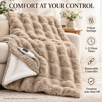 Plaid chauffant lavable en fausse fourrure de lapin double couche 50*60 pouces, 9 niveaux de chauffage, protection contre la surchauffe