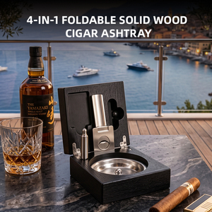 Cenicero de Cigarros Plegable 4 en 1 de Madera Sólida con Diseño Único JH, con Cortador de Cigarros de Acero Inoxidable, Accesorios para Cigarros - Product Image 1