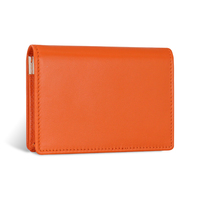 Dompet saku wadah kartu kredit lipat dua kulit, dompet saku tempat kartu penghalang RFID bisnis berkualitas kustom
