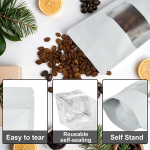 Sachet d'emballage alimentaire en aluminium avec fermeture éclair, argenté, 250 ml, pour bonbons, refermable, compostable, 200 g, en papier kraft, semi-transparent, à fond plat - Product Image 5