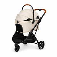 Poussette pour animaux USMILEPET avec porte-animaux détachable, 3 roues, pliage en un clic, poussette pour chien 2 en 1 avec porte-animaux détachable, poignée en cuir PU