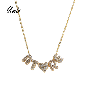 UWIN glassato fuori da te piccola dimensione CZ lettera ciondolo collana personalizzato lettera iniziale ciondolo catena personalizzare gioielli - Product Image 1